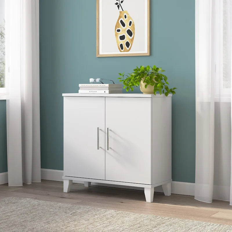 Small Storage Cabinet with Doors & Shelves, Adjustable Interior & Wall-Mountable