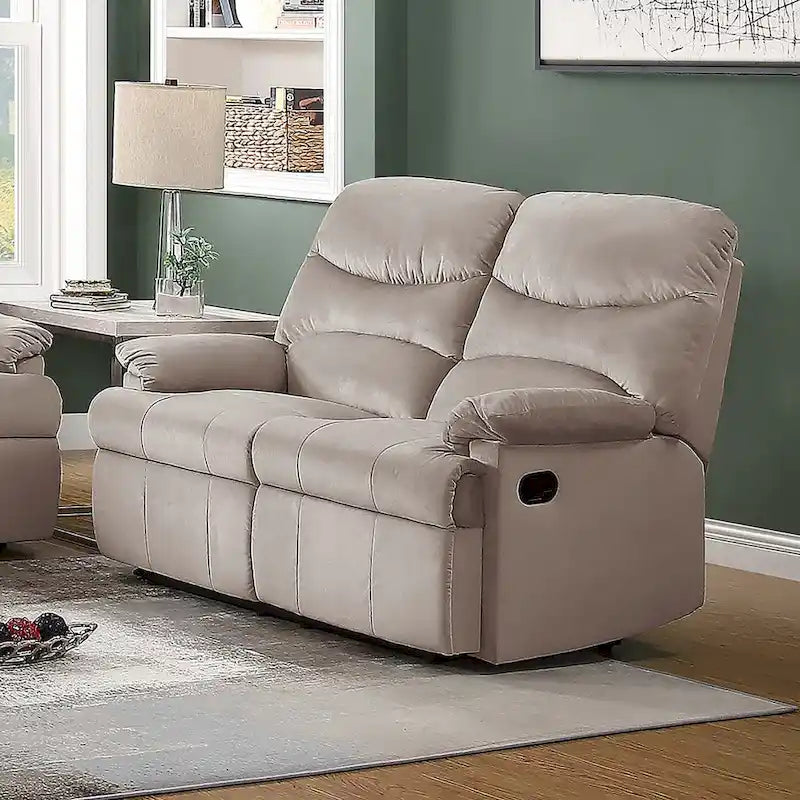 Velvet Tufted Recliner Loveseat with Plush Arm Pillows