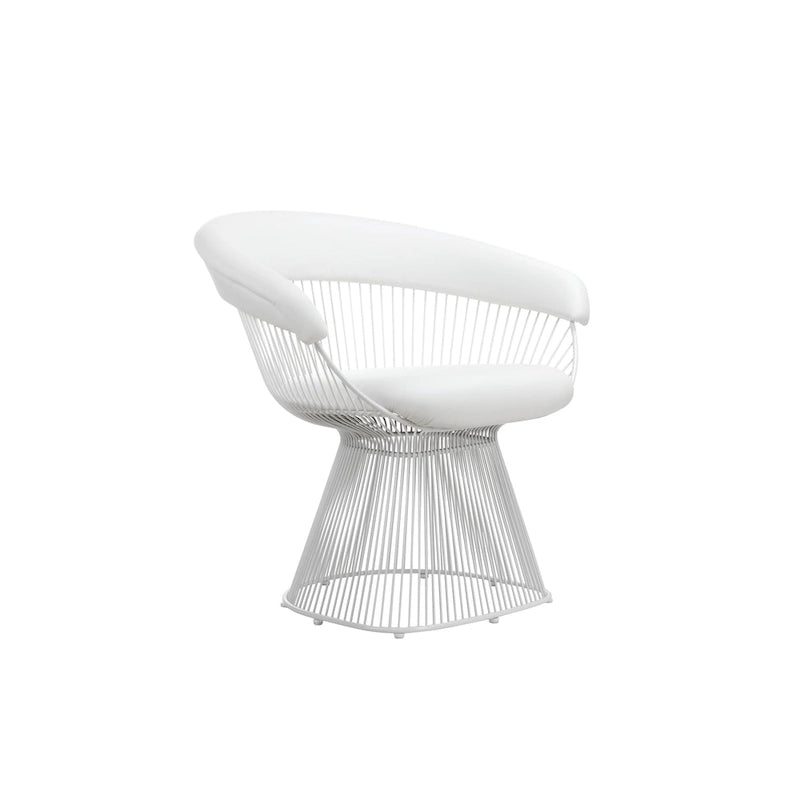 Coll 33 Inch Accent Chair, Slatted Metal Curved Back, White Faux Leather