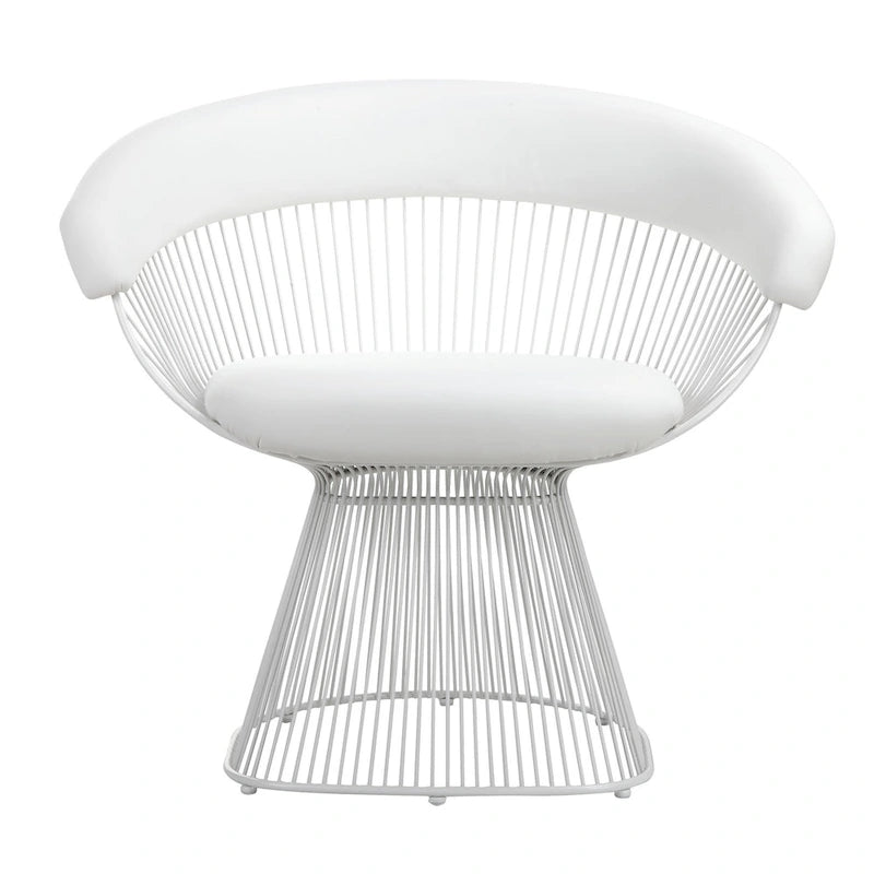 Coll 33 Inch Accent Chair, Slatted Metal Curved Back, White Faux Leather